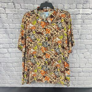 Liz & Me 3X 26/28W Floral & Animal Print Button-Up Blouse Rayon Plus Size Women